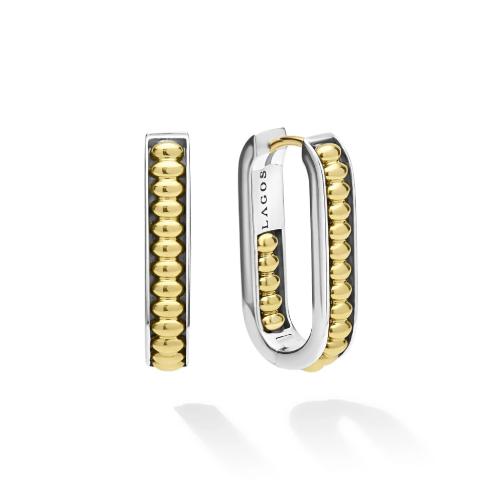 Lagos Signature Caviar Two-Tone Linear Hoop Earrings