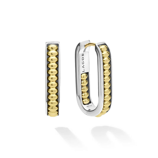 Lagos Signature Caviar Two-Tone Linear Hoop Earrings