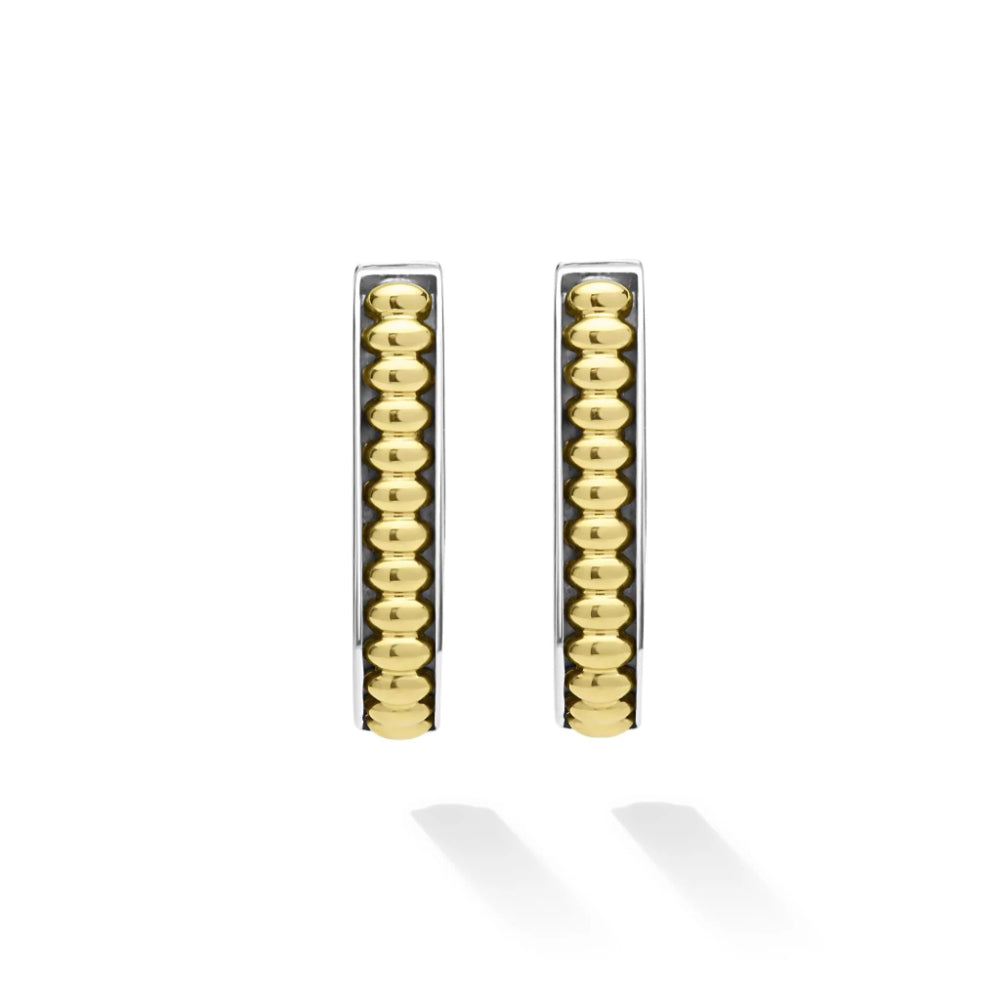 Lagos Signature Caviar Two-Tone Linear Hoop Earrings