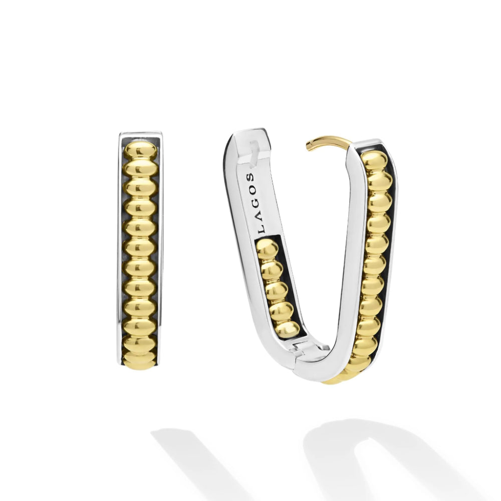 Lagos Signature Caviar Two-Tone Linear Hoop Earrings