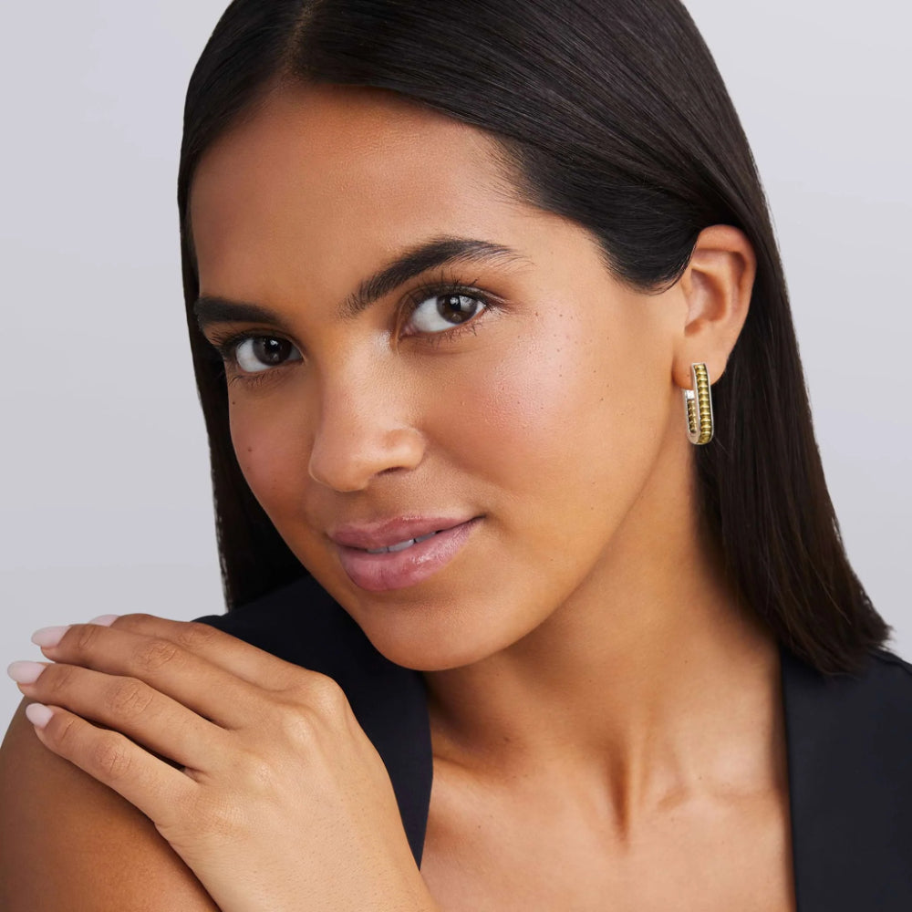 Lagos Signature Caviar Two-Tone Linear Hoop Earrings