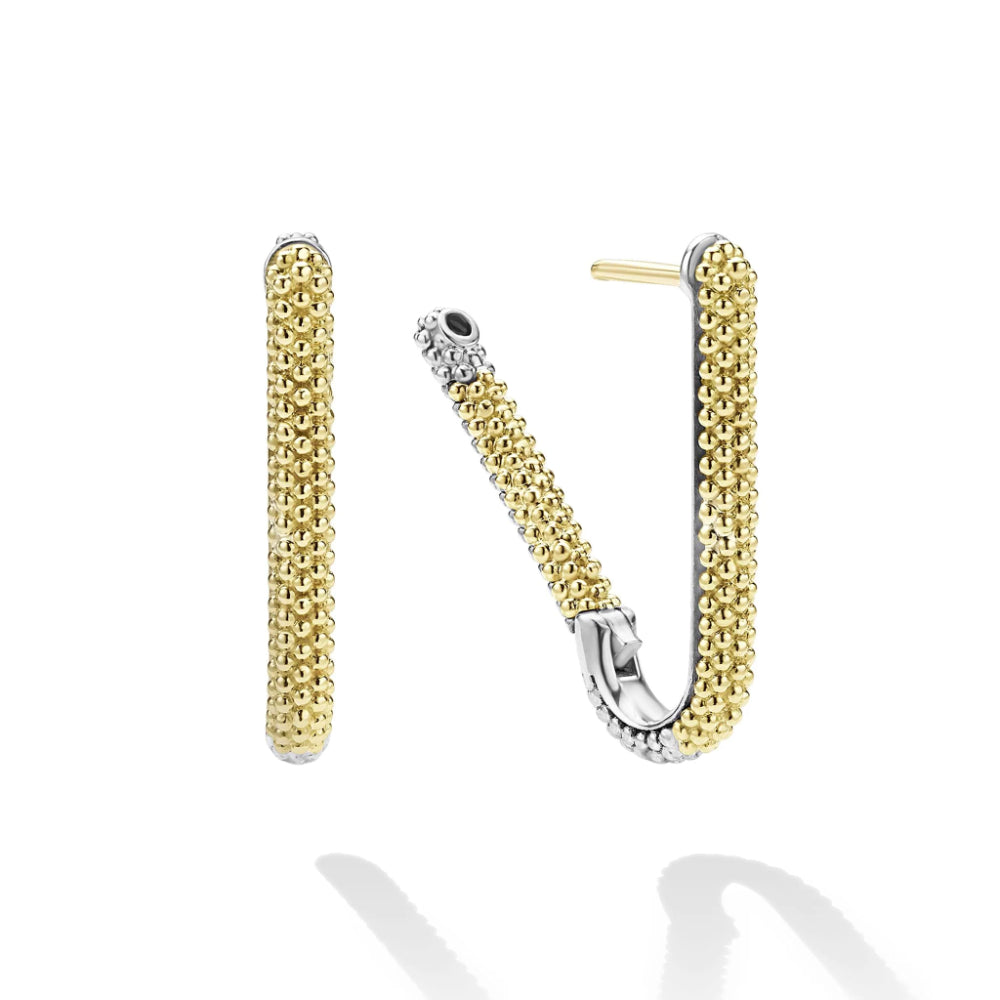 18k Gold and Sterling silver hoop earrings featuring Caviar beading and a subtle texture 