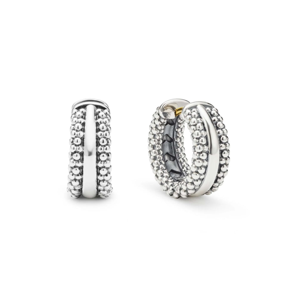Lagos Signature Caviar Silver Beaded Huggie Earrings