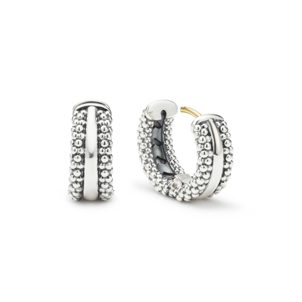 Lagos Signature Caviar Silver Beaded Huggie Earrings