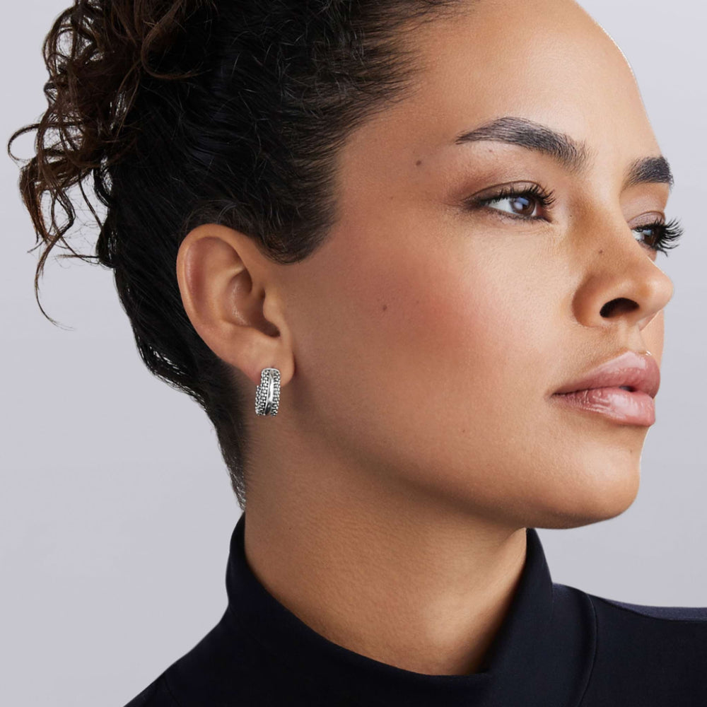 Lagos Signature Caviar Silver Beaded Huggie Earrings