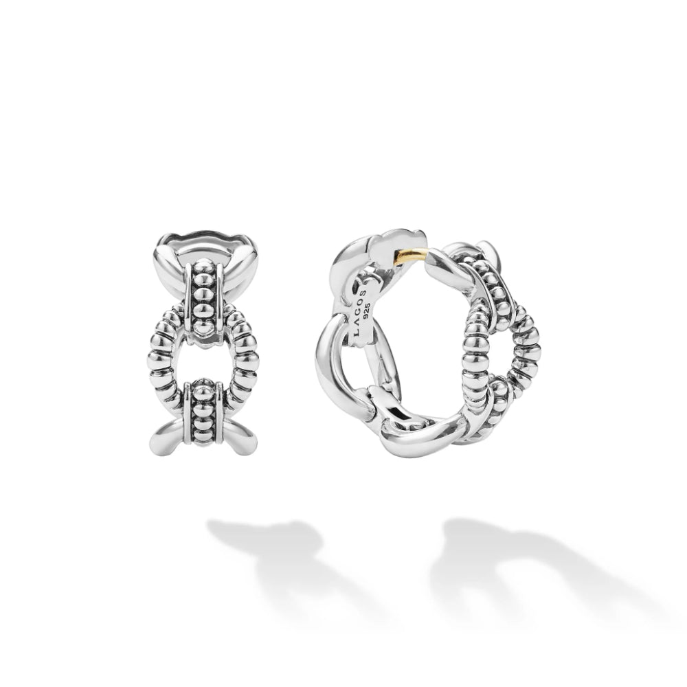 Lagos Signature Caviar Sterling Silver Caviar Link Oval Hoop Earrings
