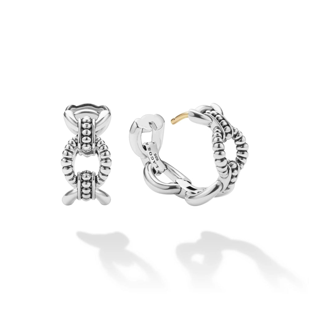 Lagos Signature Caviar Sterling Silver Caviar Link Oval Hoop Earrings