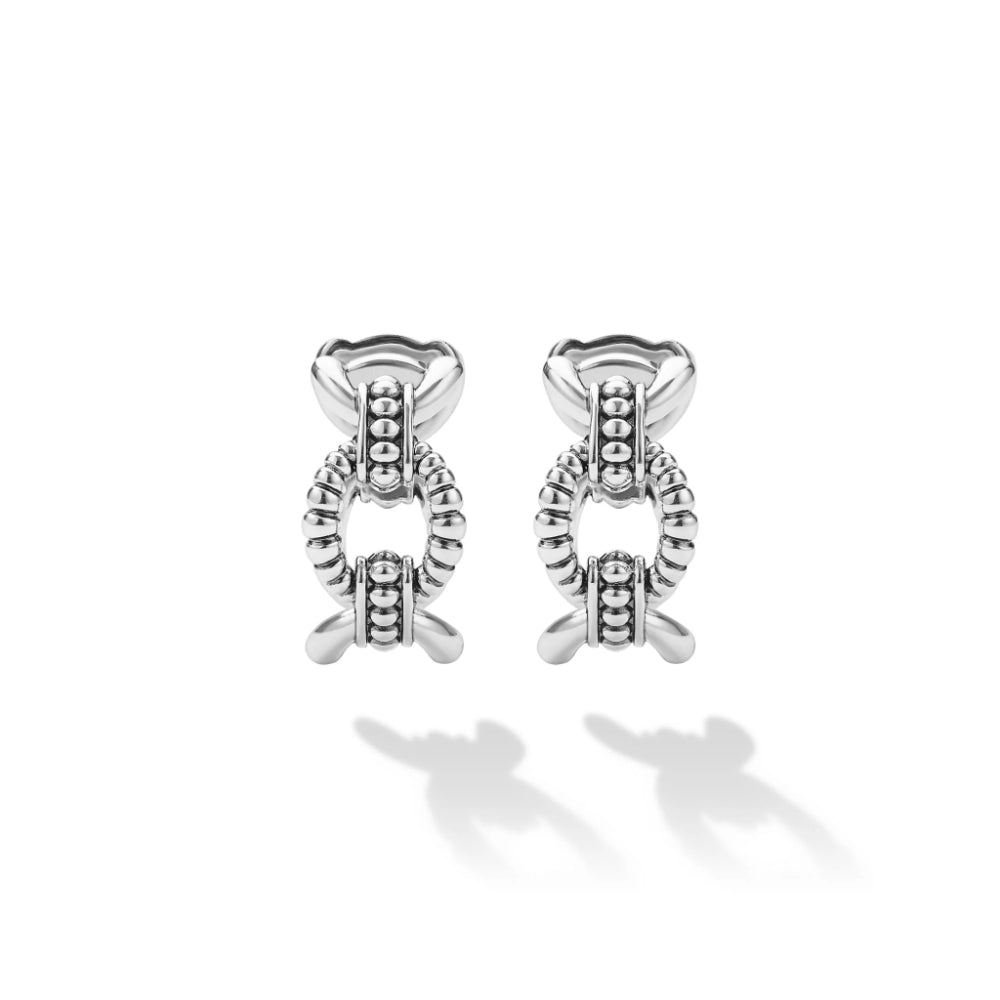Lagos Signature Caviar Sterling Silver Caviar Link Oval Hoop Earrings