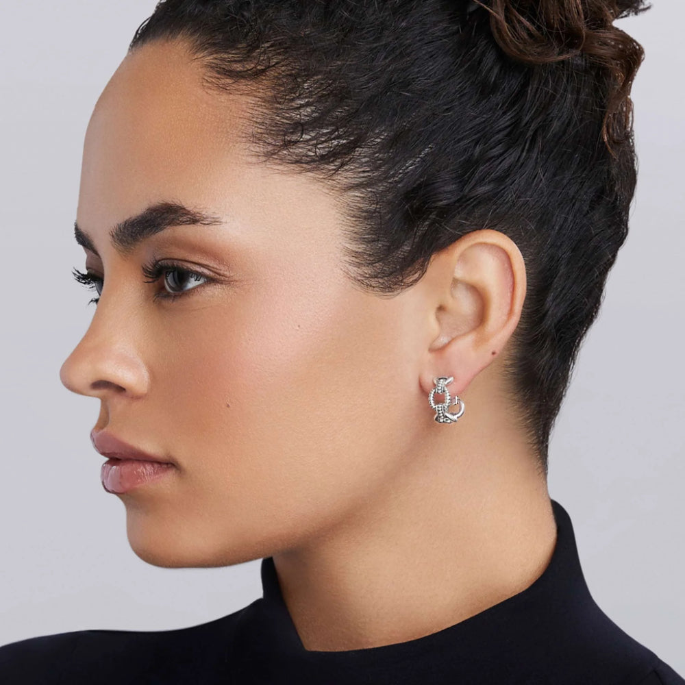 Lagos Signature Caviar Sterling Silver Caviar Link Oval Hoop Earrings