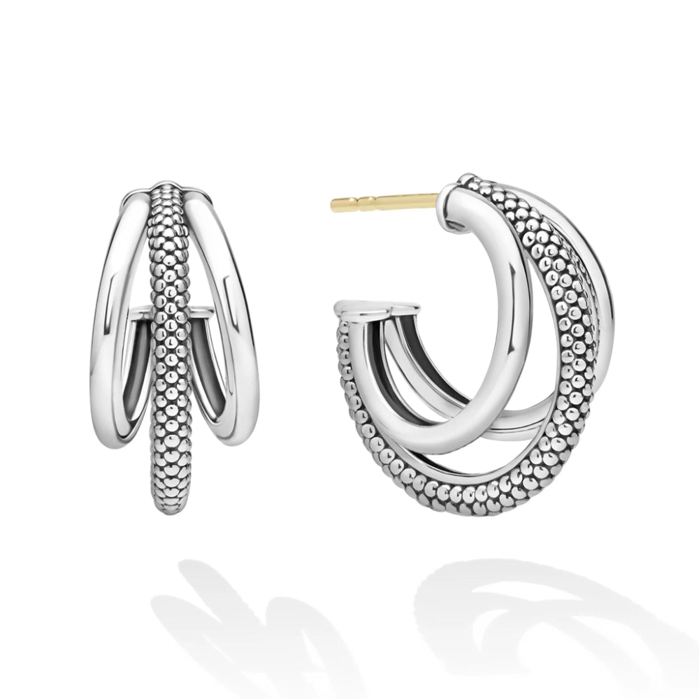 Sterling silver hoop earrings with smooth and textured design 