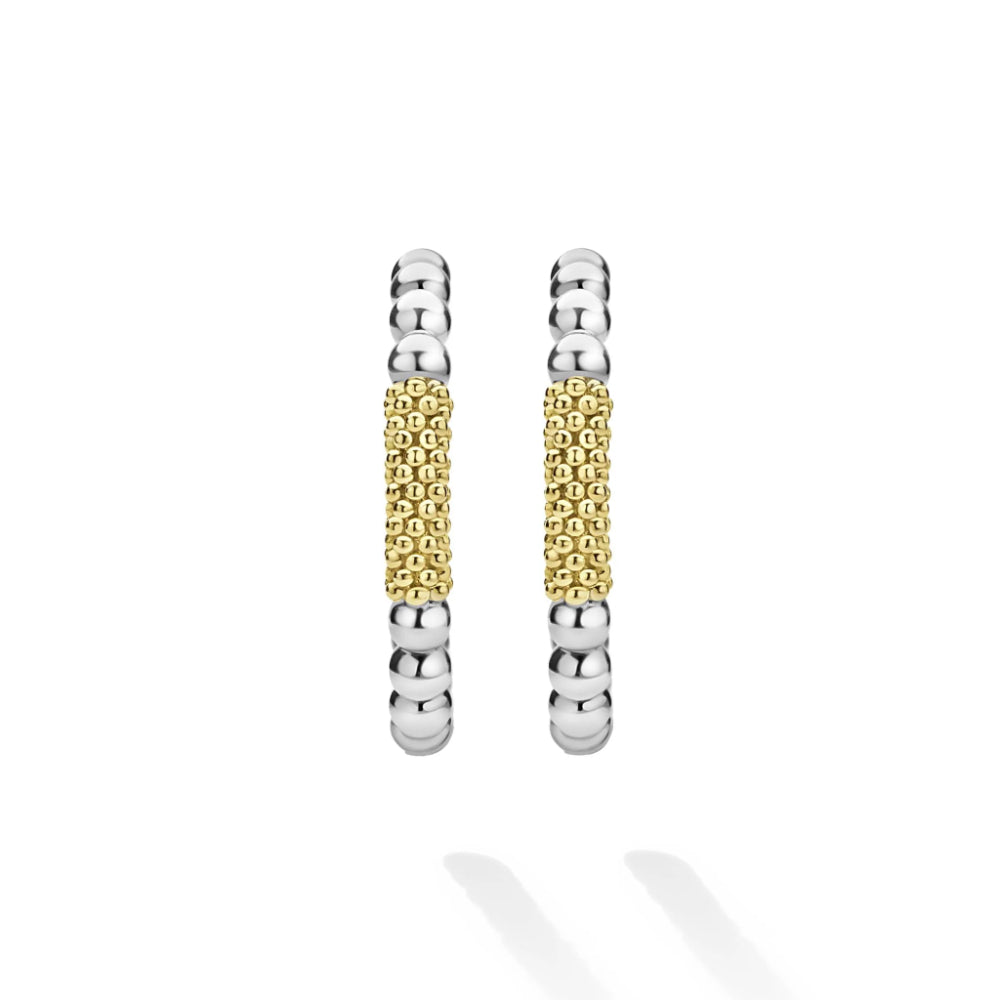 Pair of earrings with  18k gold and  sterling silver cylindrical designs 