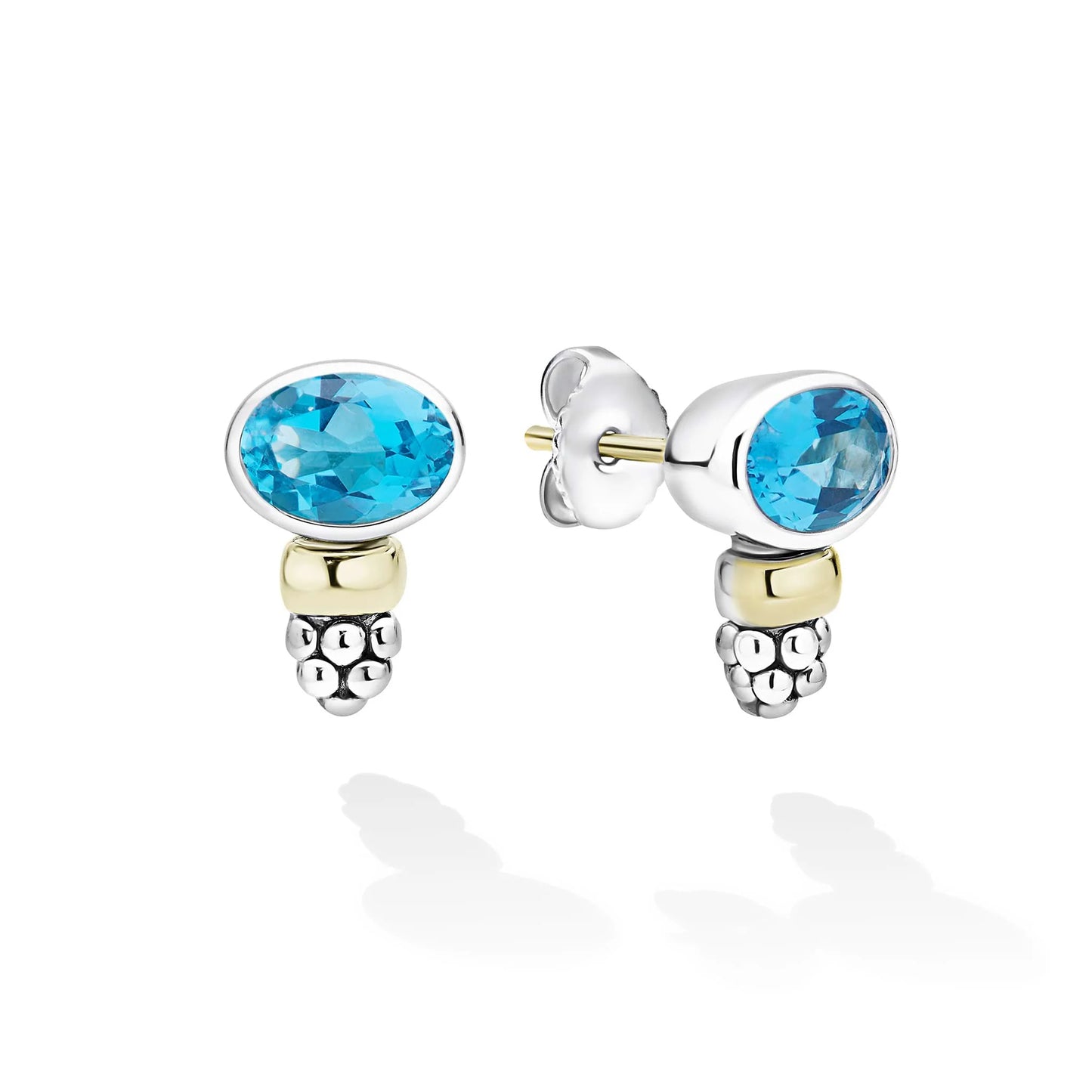 Lagos Caviar Two-Tone Color Oval Gemstone Stud Earrings