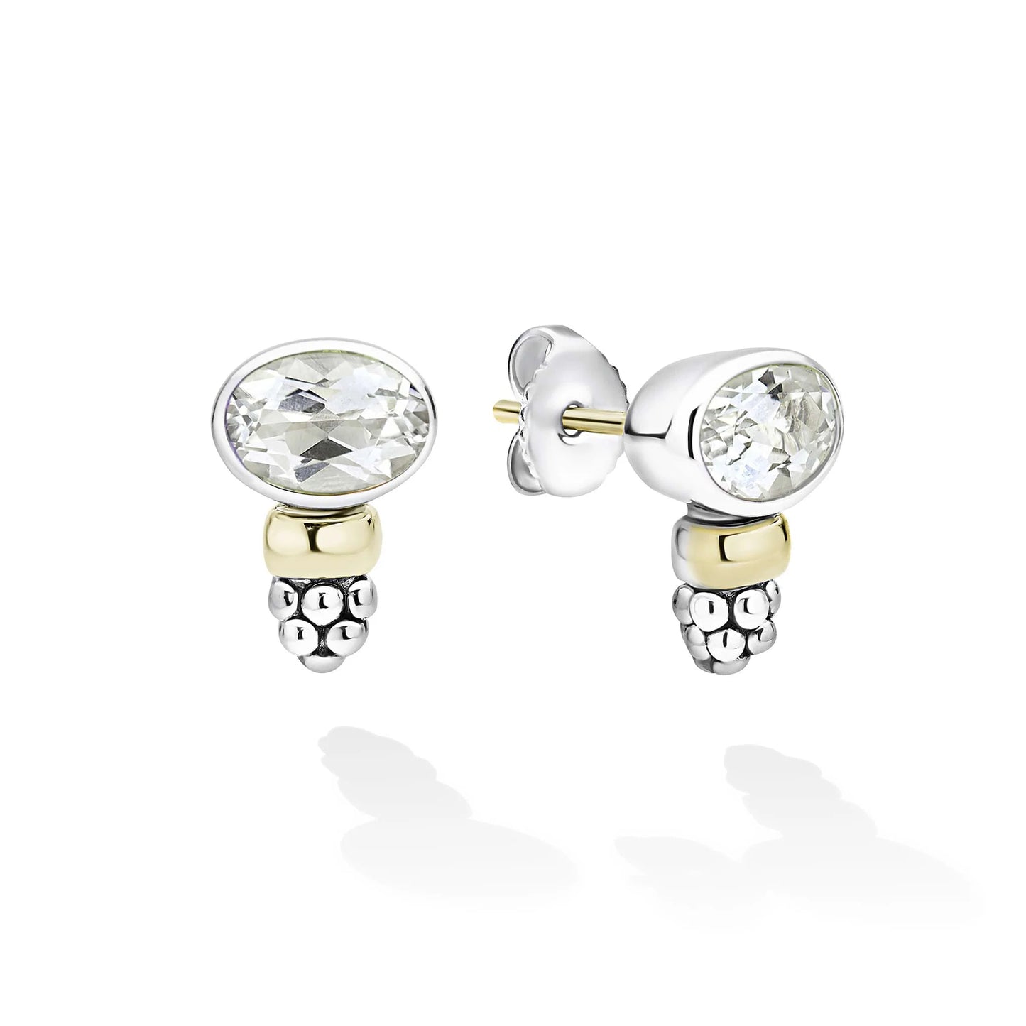 Lagos Caviar Two-Tone Color Oval Gemstone Stud Earrings