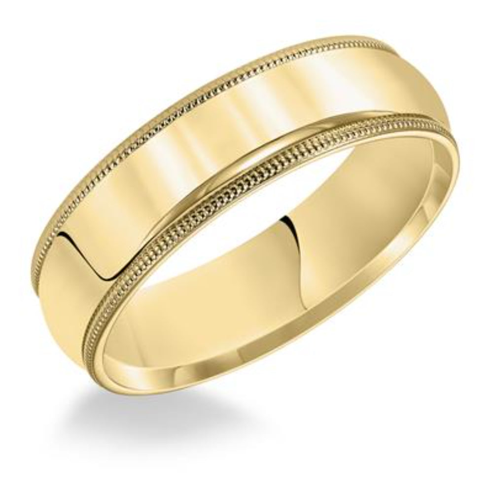 14k Gold Wedding Band with Milgrain Edge 6mm