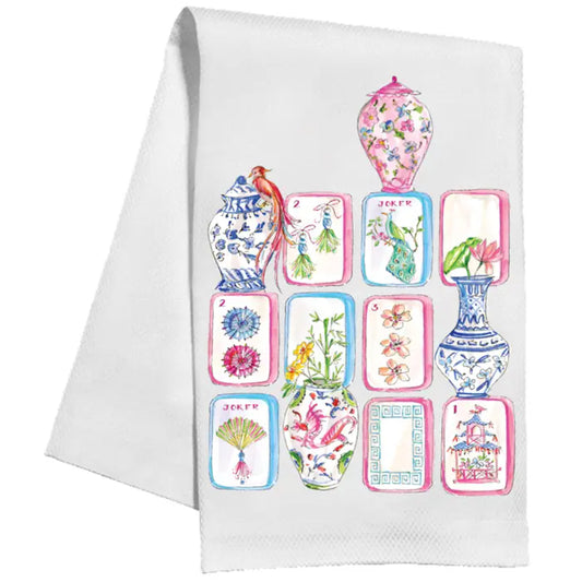 RosanneBeck Collections Mahjong Tiles and Chinoiserie Pots Kitchen Towel