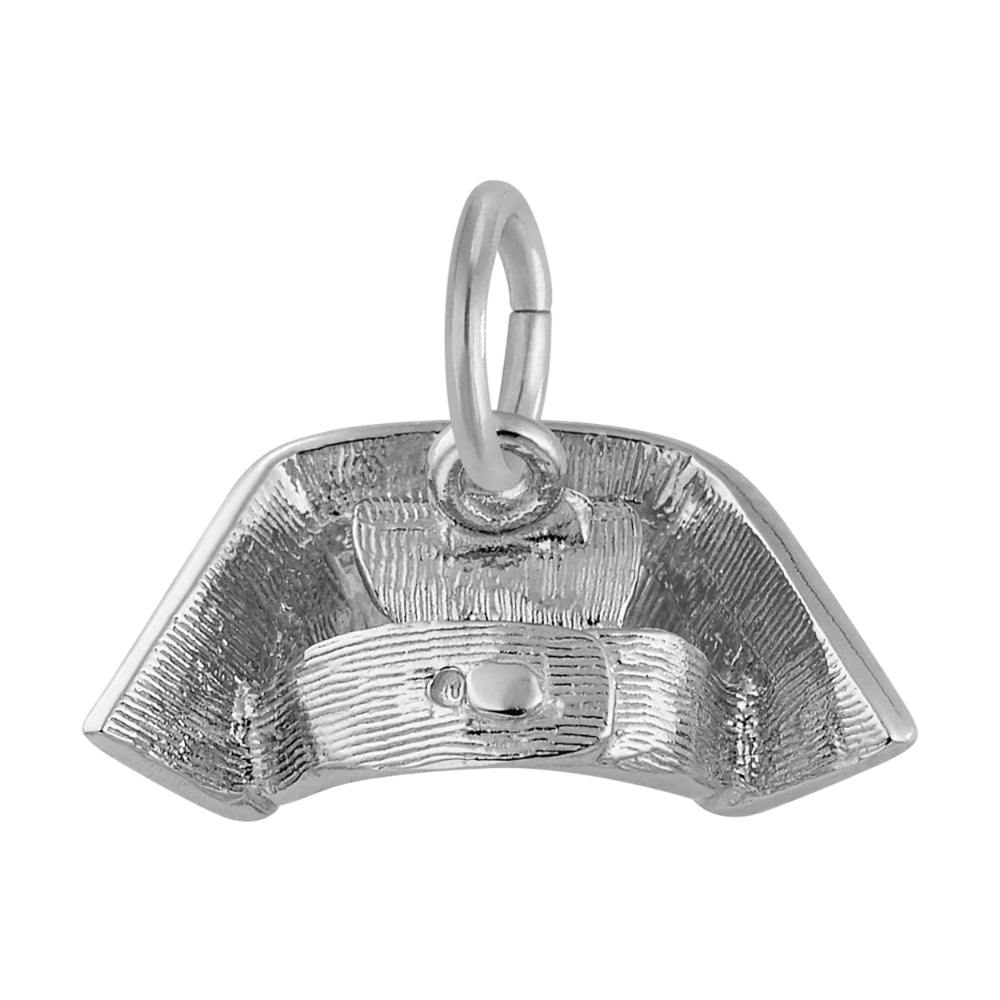 Back of a Silver Nurses Cap Charm on a White Background