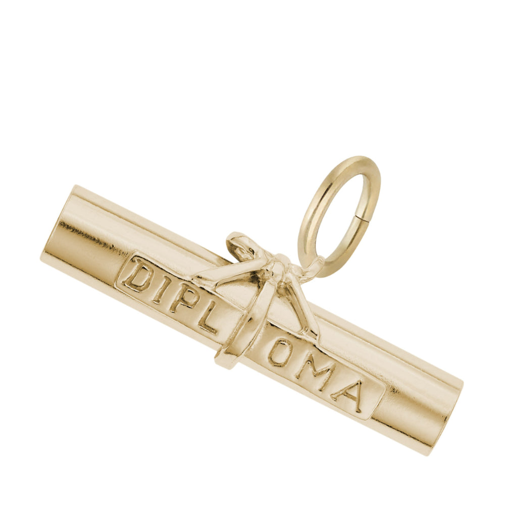 Gold 'DIPLOMA' charm on a white background