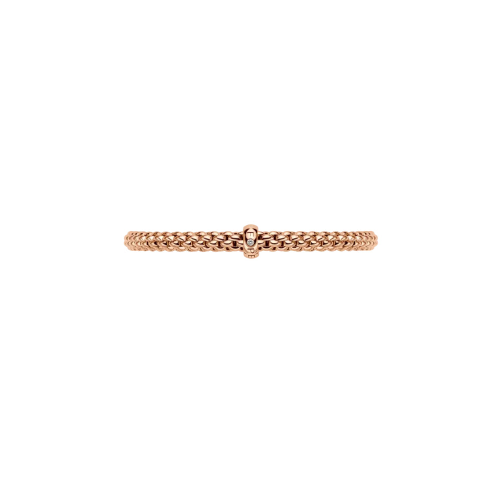 rose gold bracelet from the front with single clear stone on a white background