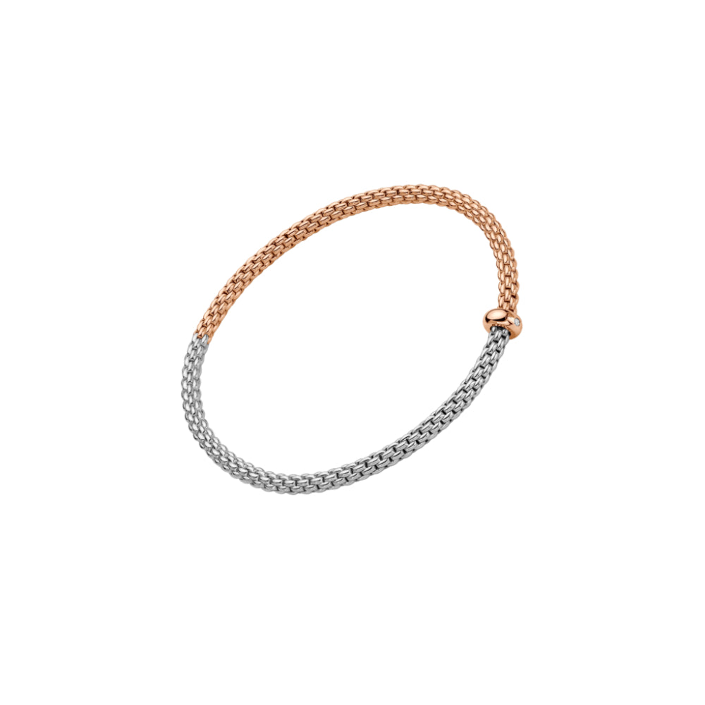 A two-tone braided chain bracelet with one half in rose gold and the other half in silver, shown on a plain white background.