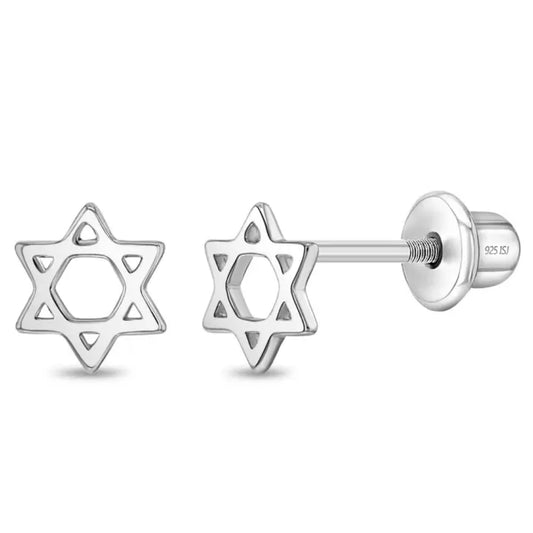 Children's Sterling Silver Star of David Screw Back Earrings