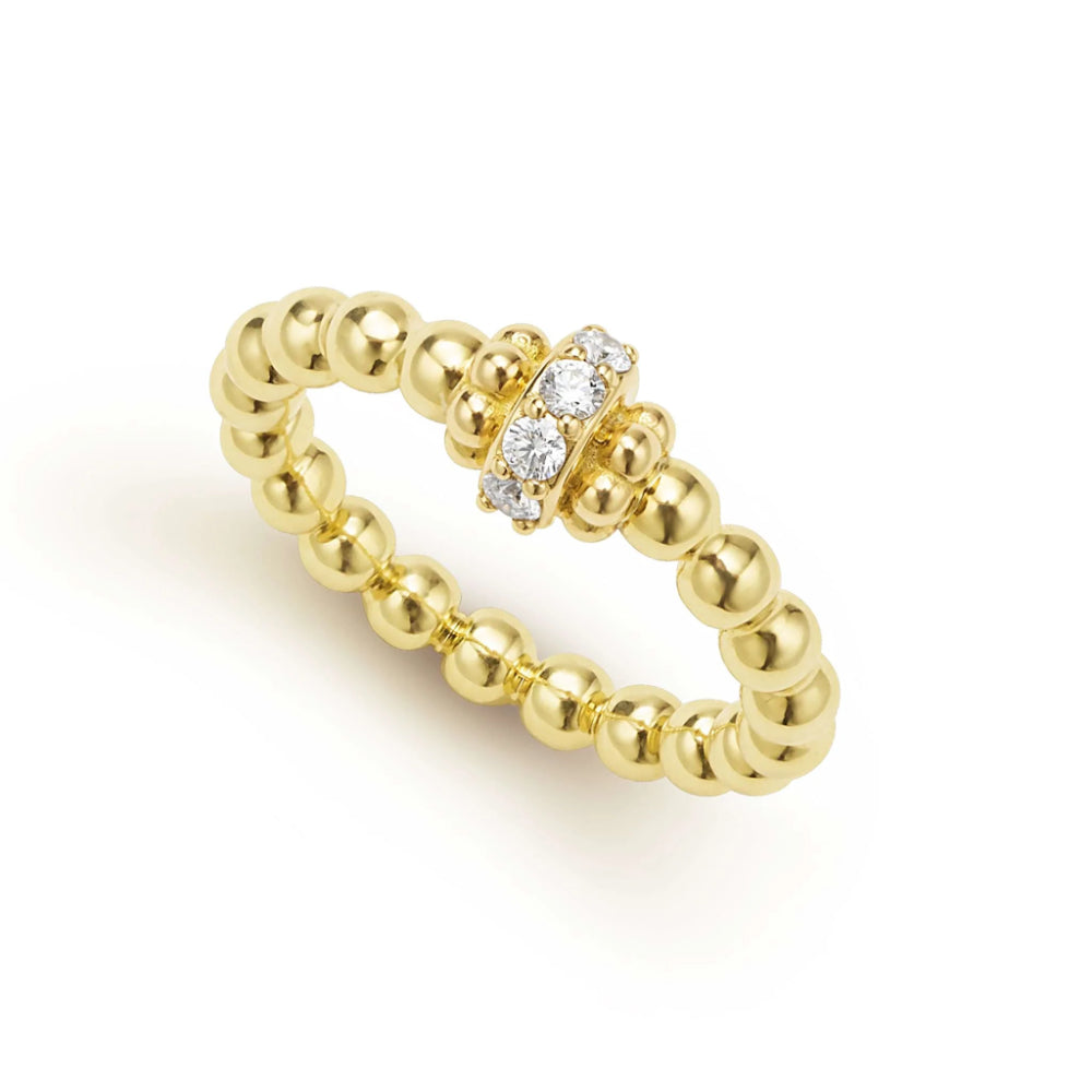 Lagos Caviar Gold 18k Caviar Beaded Diamond Rondelle Stacking Ring