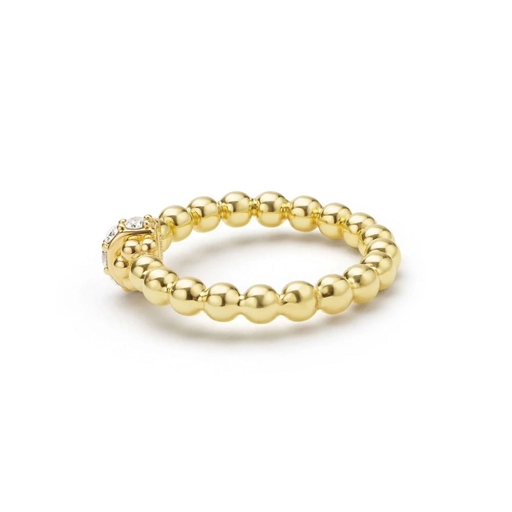 Lagos Caviar Gold 18k Caviar Beaded Diamond Rondelle Stacking Ring