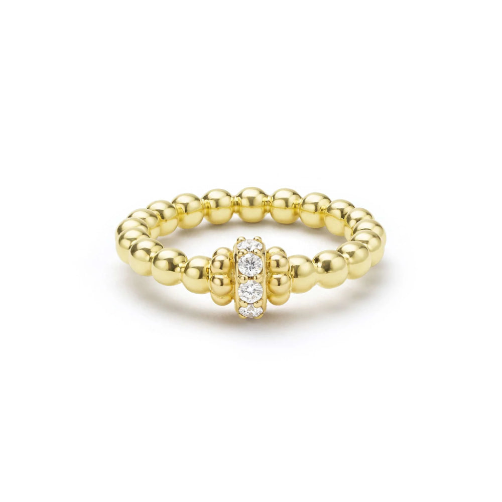 Lagos Caviar Gold 18k Caviar Beaded Diamond Rondelle Stacking Ring