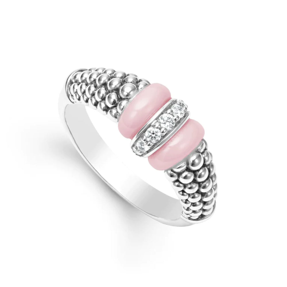 Lagos Pink Caviar Ceramic Caviar Diamond Ring