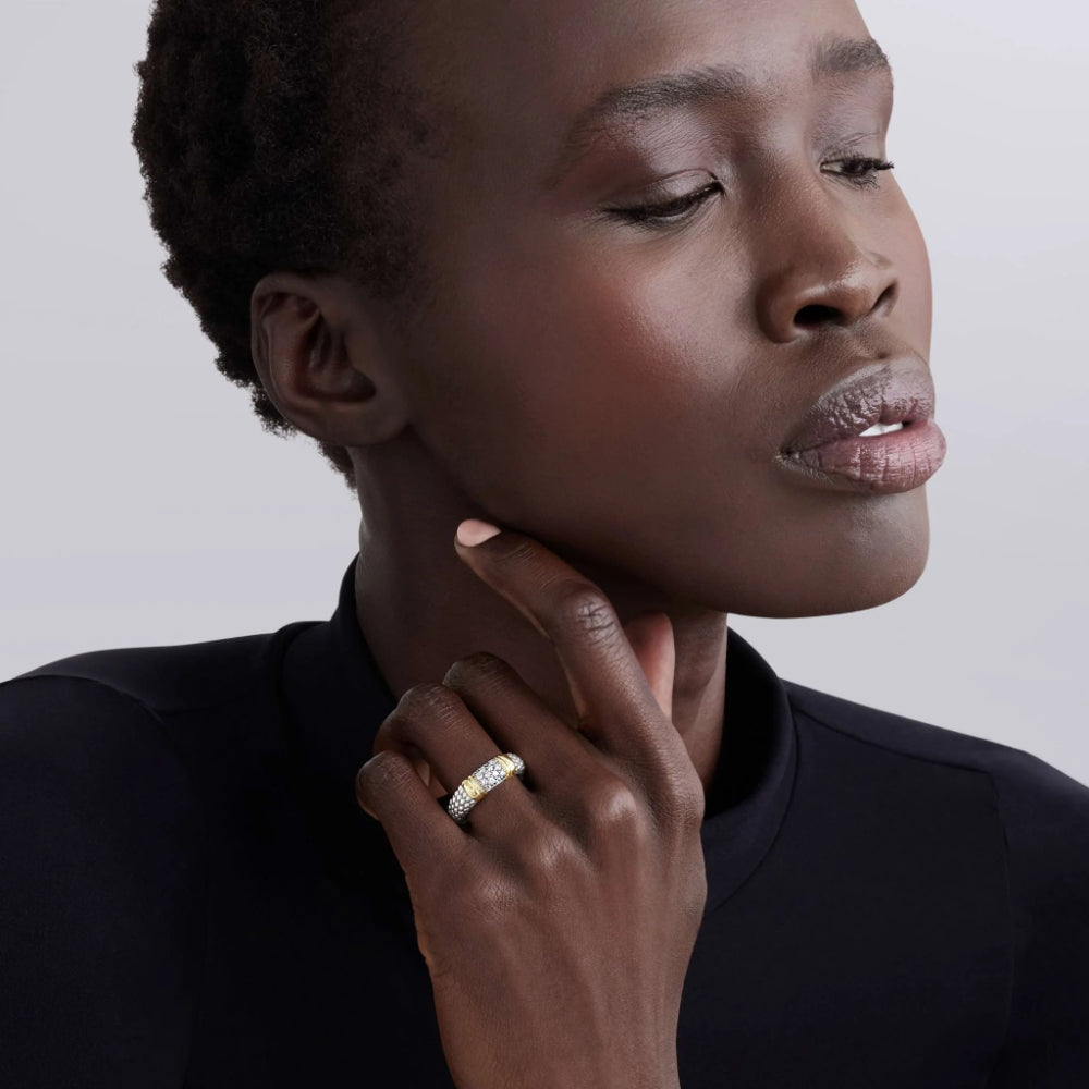 Lagos Signature Caviar Two-Tone Diamond Ring