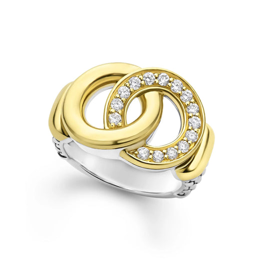 Lagos Signature Caviar Two-Tone Interlocking Diamond Statement Ring