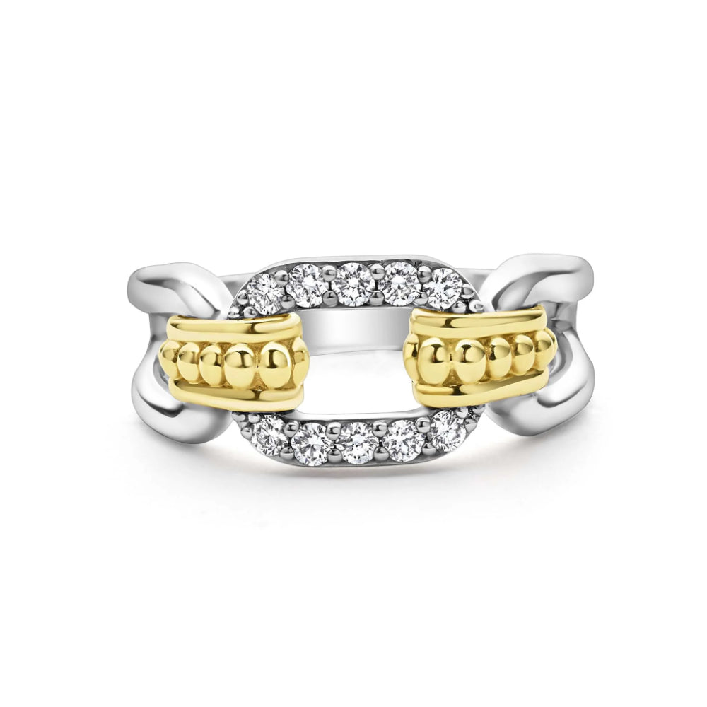 Lagos Signature Caviar Two-Tone Link Diamond Ring