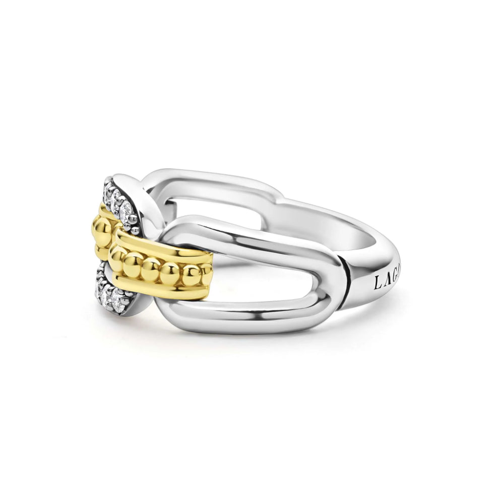 Lagos Signature Caviar Two-Tone Link Diamond Ring