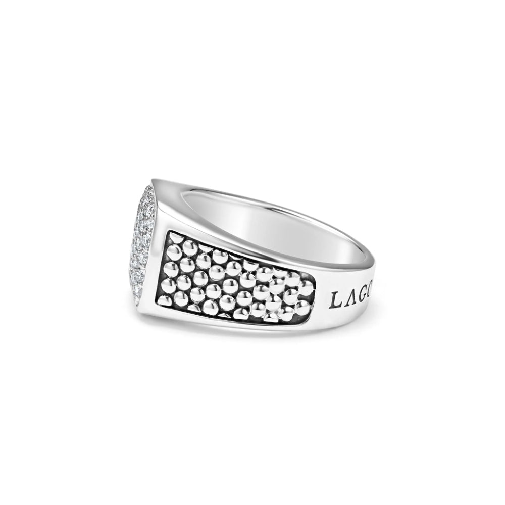 Lagos Anthem Caviar Beaded Square Diamond Ring