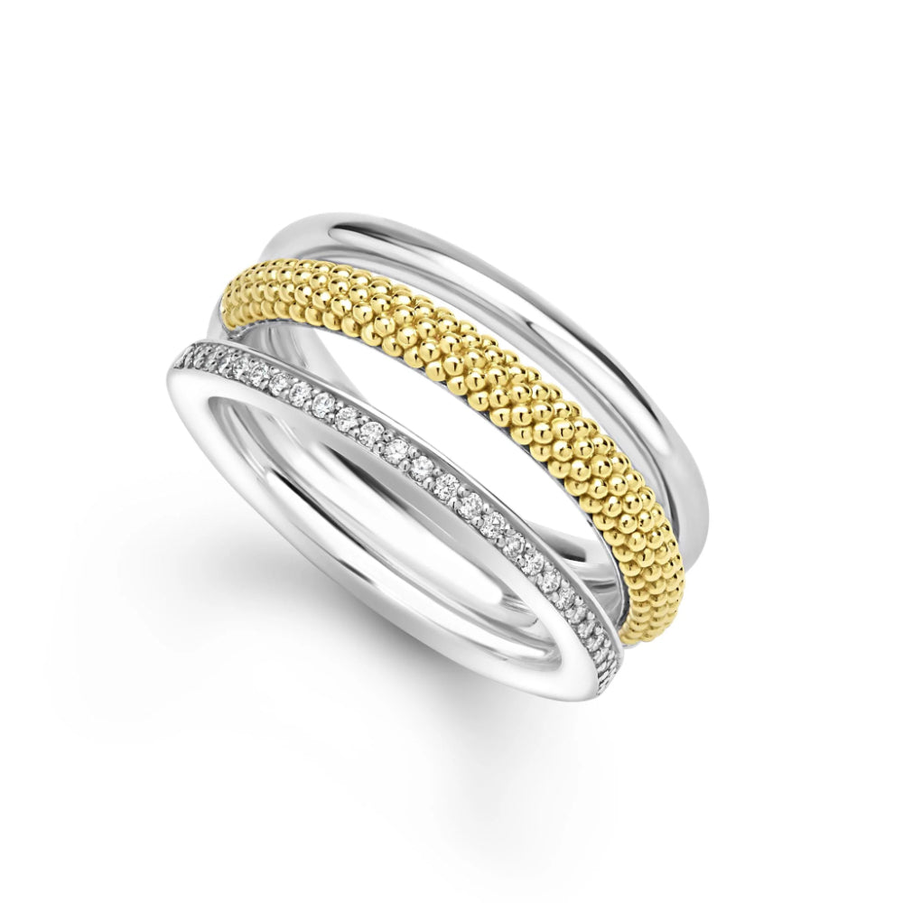 Lagos Caviar Lux Two-Tone Three Row Diamond Ring