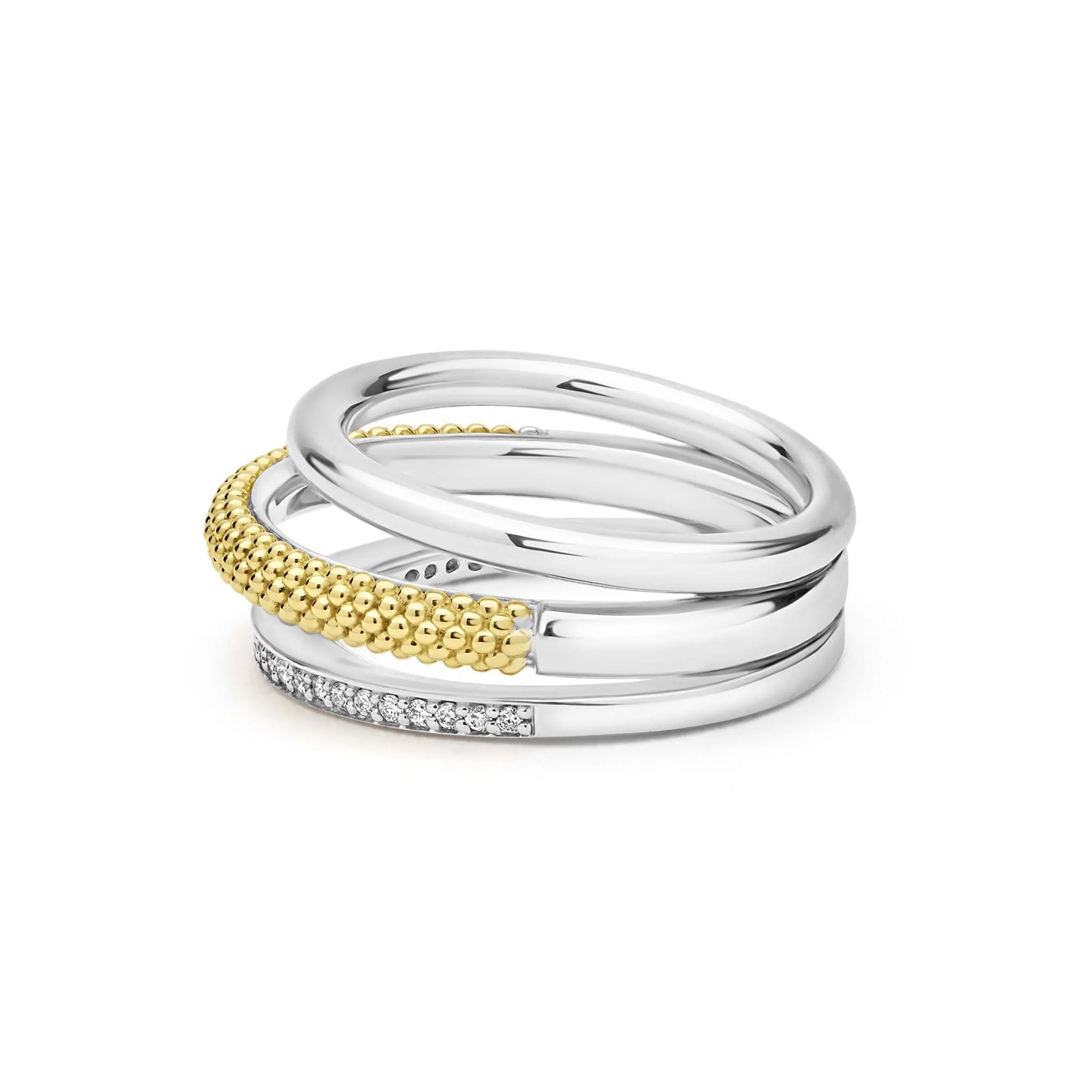 Lagos Caviar Lux Two-Tone Three Row Diamond Ring