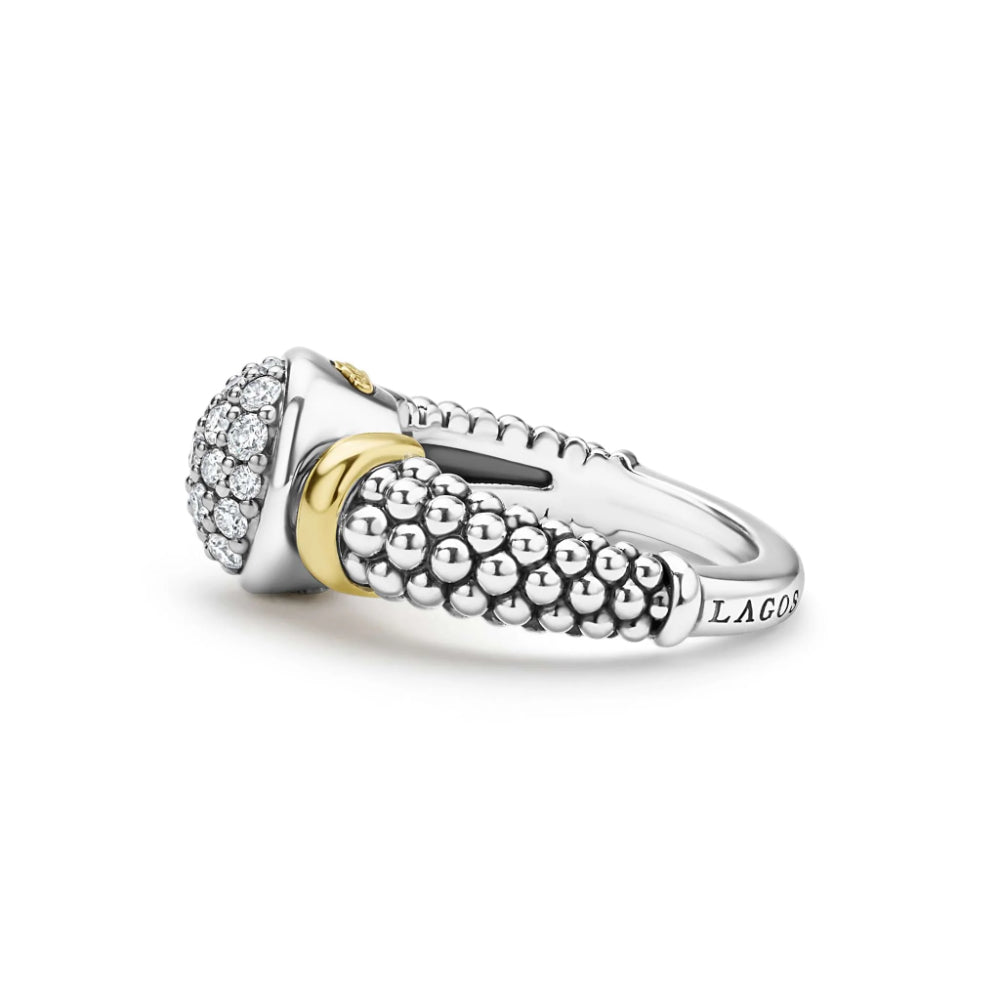 Lagos Signature Caviar Two-Tone Oval Caviar Diamond Ring