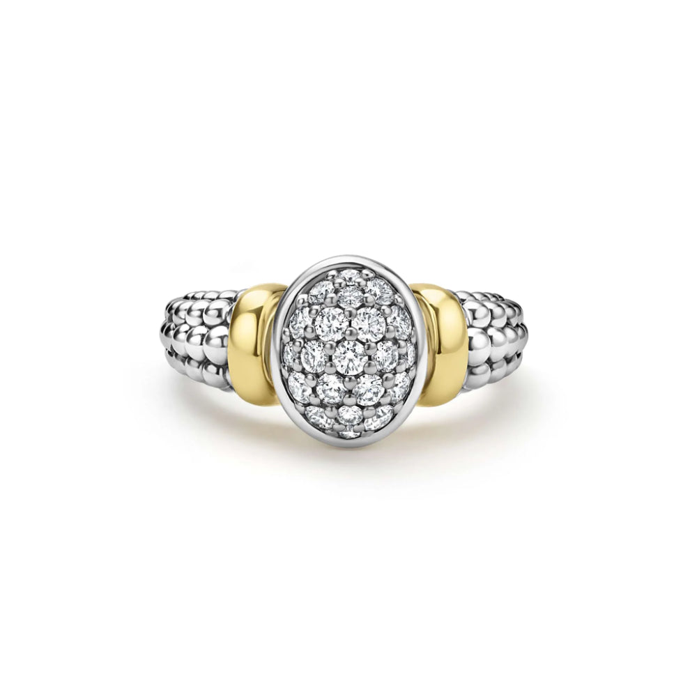 Lagos Signature Caviar Two-Tone Oval Caviar Diamond Ring