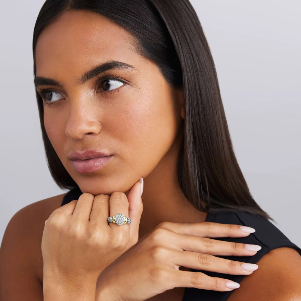 Lagos Signature Caviar Two-Tone Oval Caviar Diamond Ring