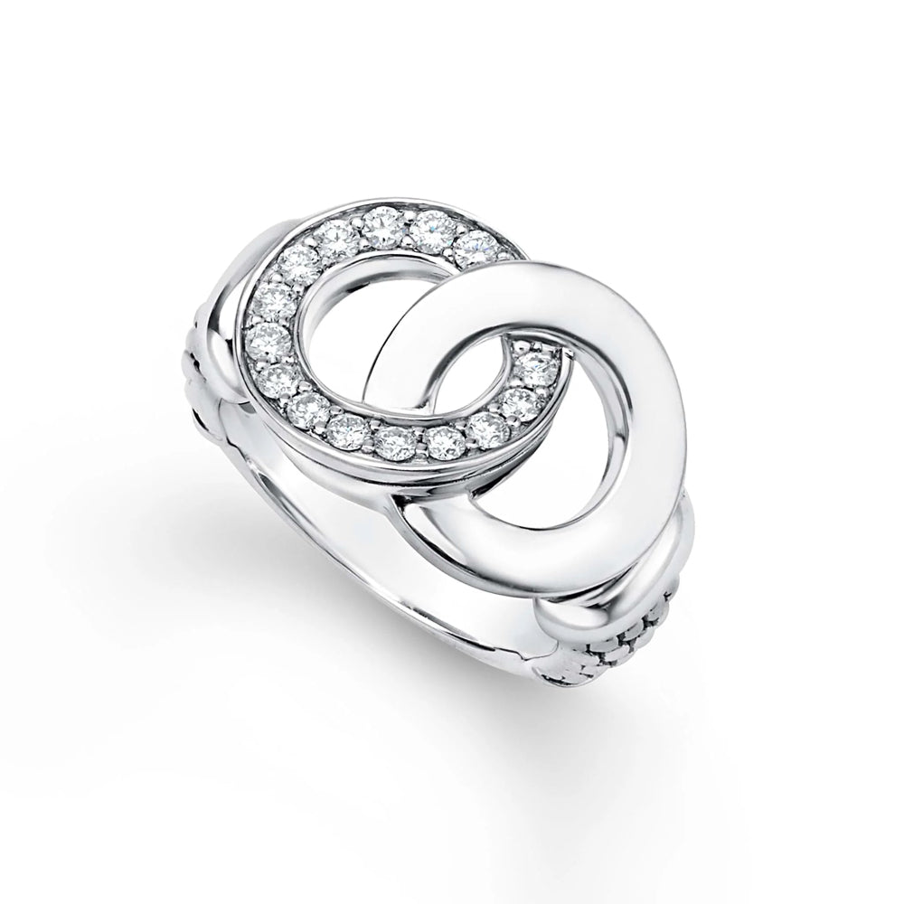 Sterling silver and diamond interlocking ring.  
