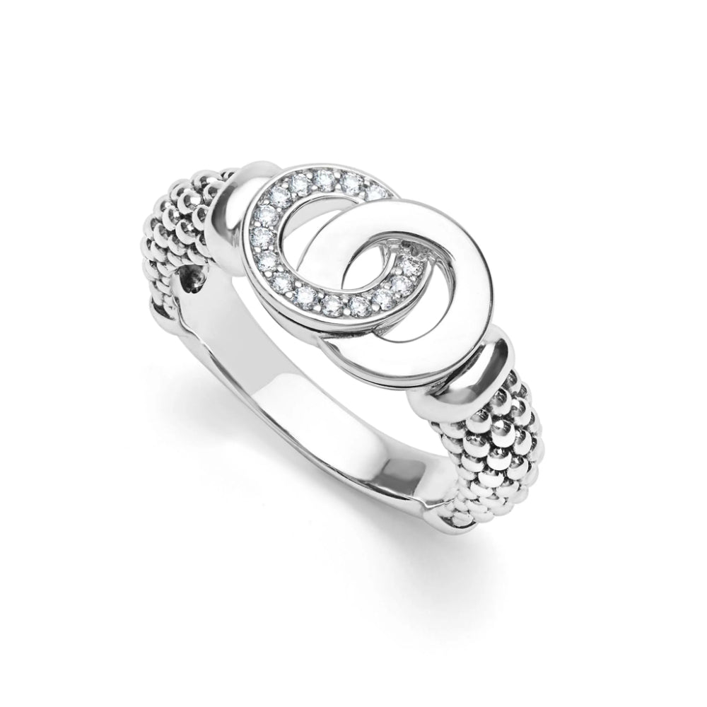 Lagos Signature Caviar Medium Silver Interlocking Diamond Ring