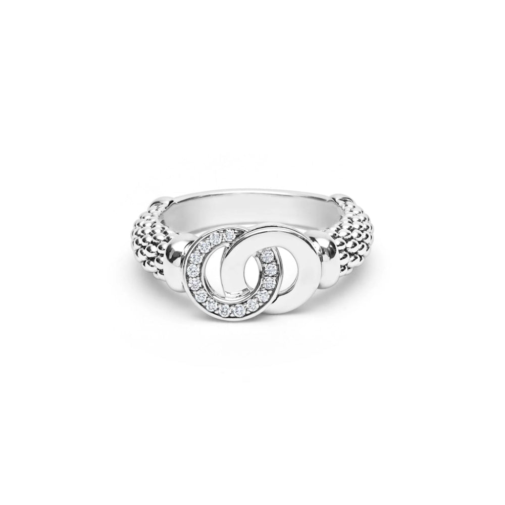 Lagos Signature Caviar Medium Silver Interlocking Diamond Ring