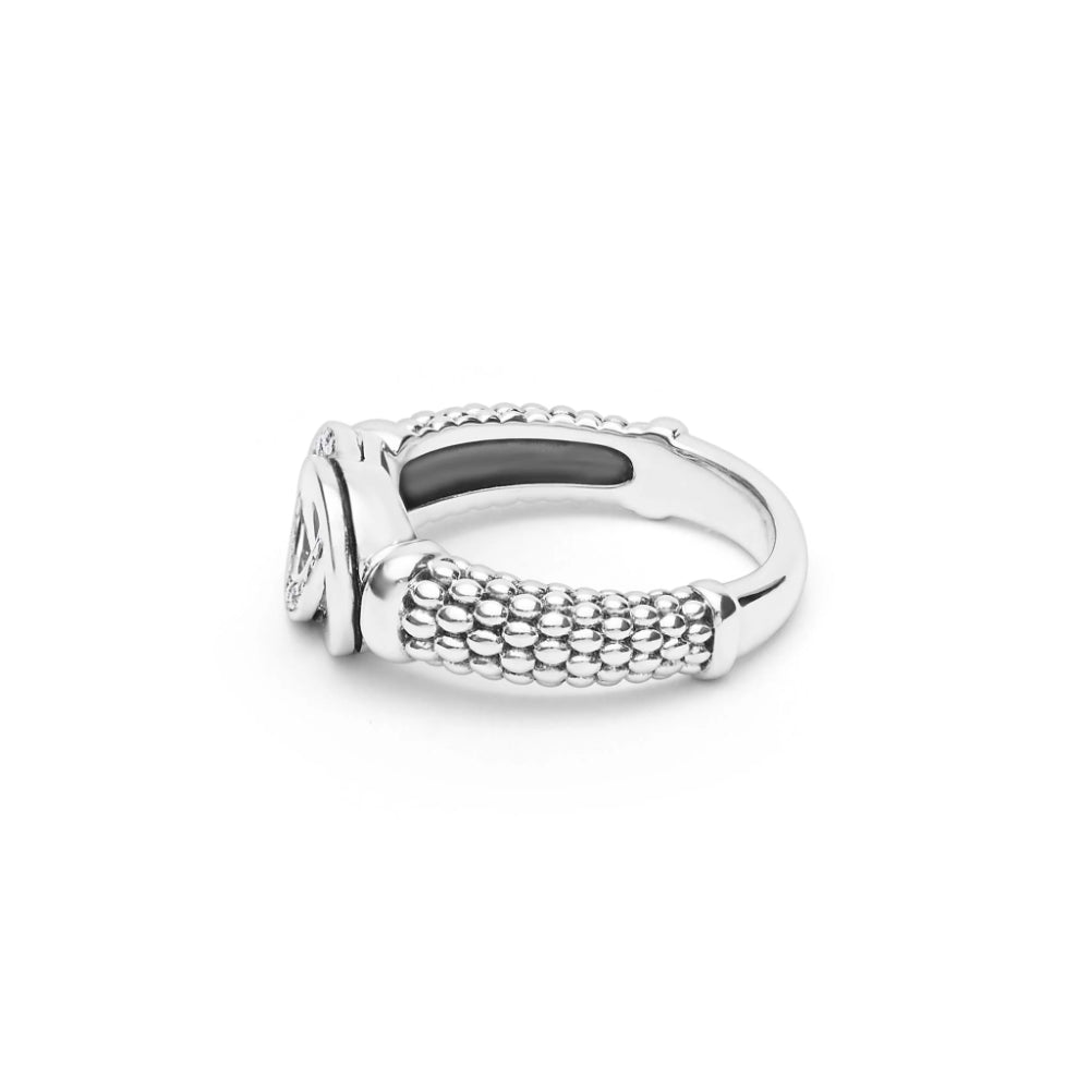 Lagos Signature Caviar Medium Silver Interlocking Diamond Ring