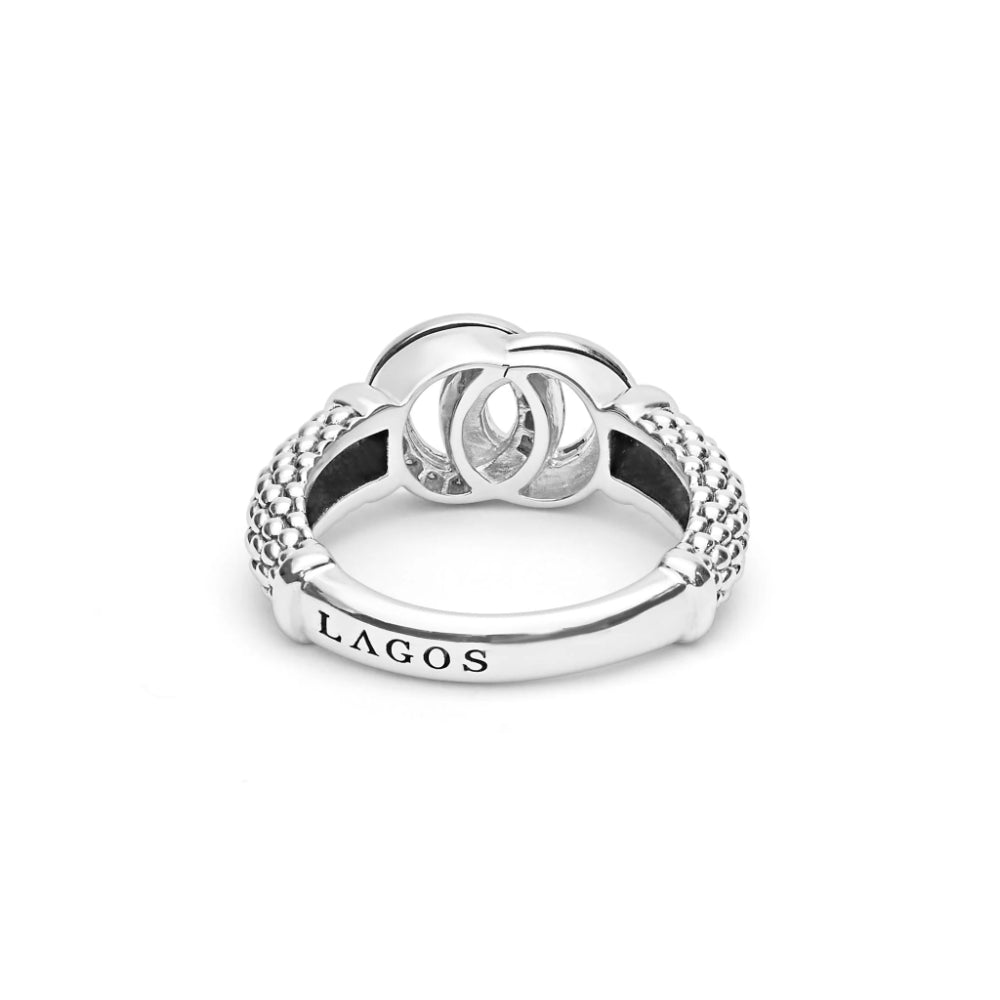 Lagos Signature Caviar Medium Silver Interlocking Diamond Ring