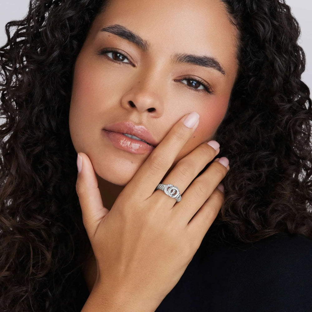 Lagos Signature Caviar Medium Silver Interlocking Diamond Ring