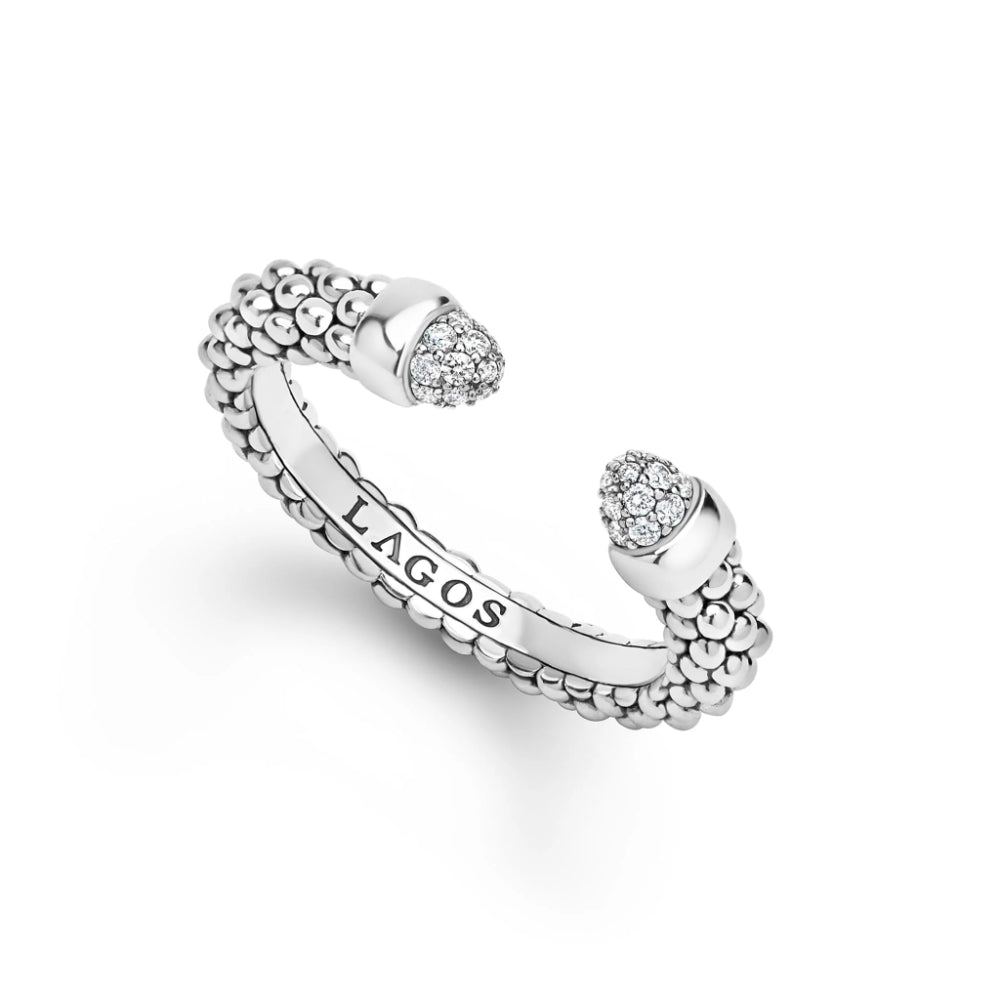 Lagos Signature Caviar Silver Diamond Mini Versa Stacking Ring