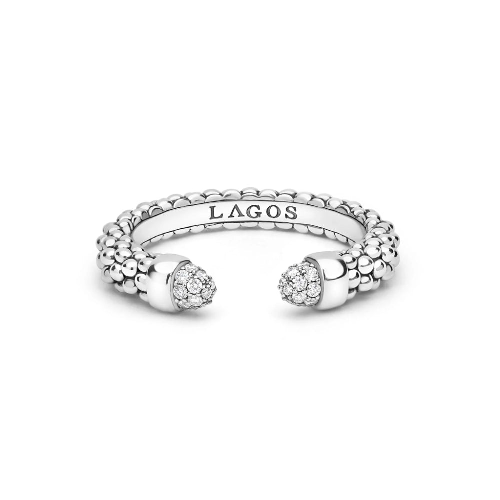 Lagos Signature Caviar Silver Diamond Mini Versa Stacking Ring