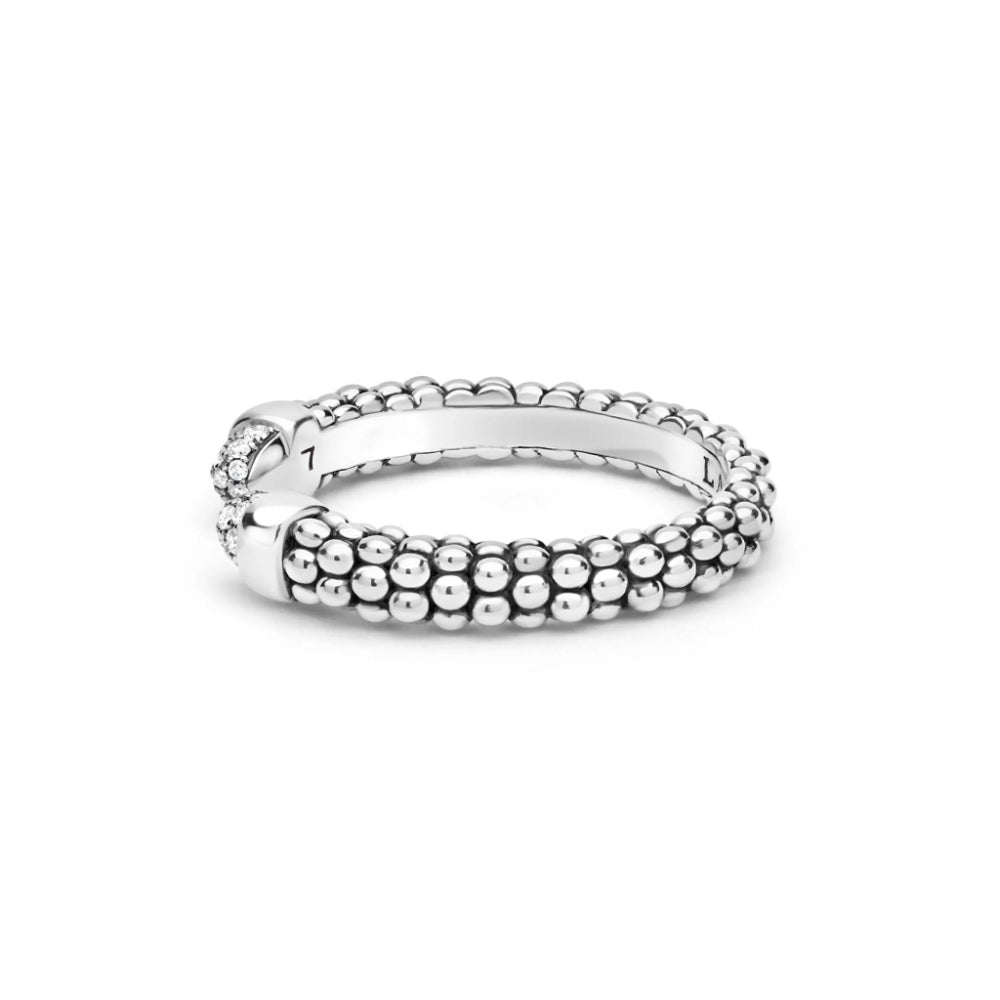 Lagos Signature Caviar Silver Diamond Mini Versa Stacking Ring