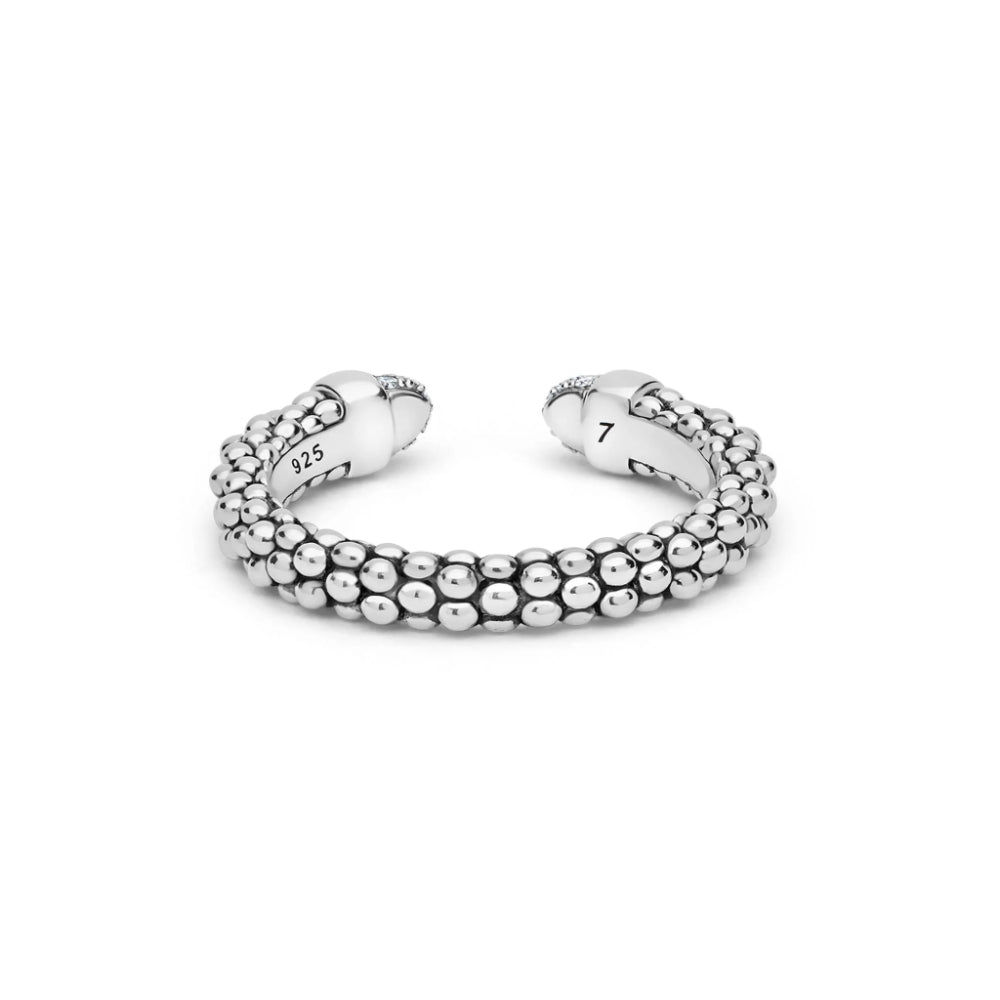 Lagos Signature Caviar Silver Diamond Mini Versa Stacking Ring