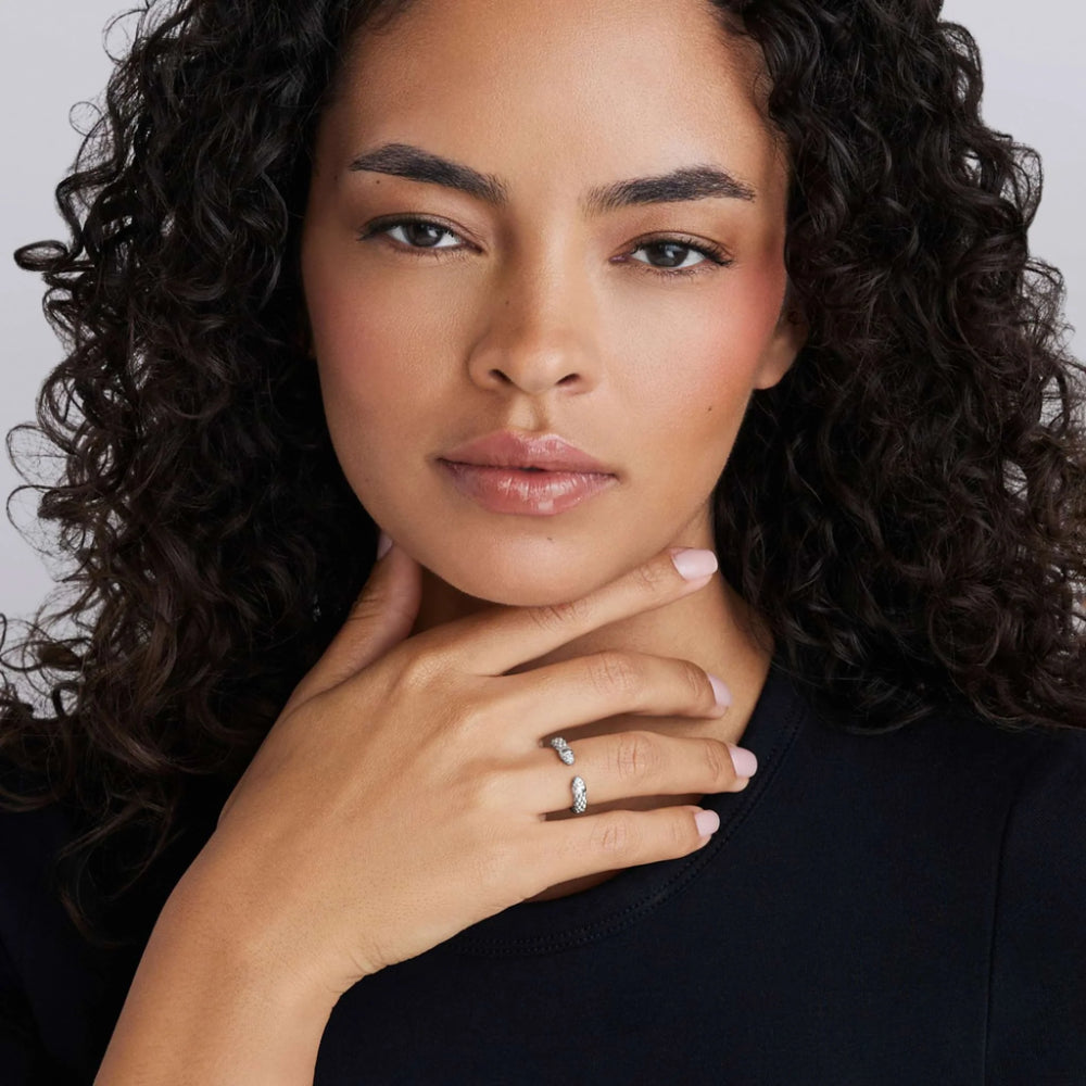 Lagos Signature Caviar Silver Diamond Mini Versa Stacking Ring