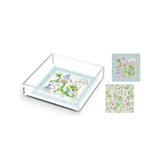 RosanneBeck Collections Dragon Blue Chinoiserie Pots and Mahjong Acrylic Tray - 6x6
